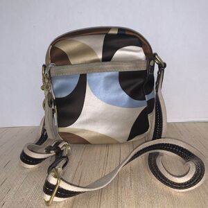 Coach 10107 Hampton Scarf Print Satin Suede Leather Crossbody Hand Bag Classic